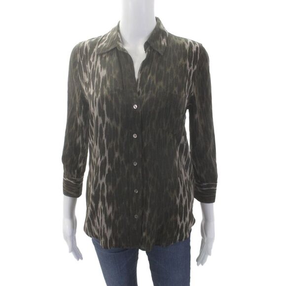 L'Agence Tops - L'Agence Womens Printed Collar Long Sleeve Button Down Shirt Brown Size S